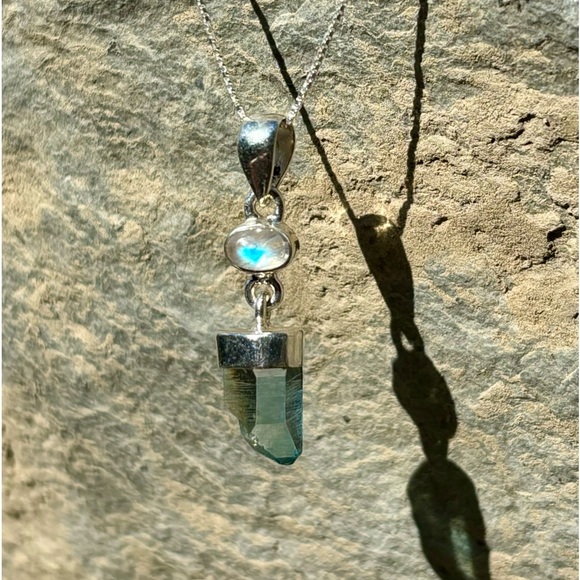 Aqua Aura Quartz & Moonstone Necklace - Picture 12 of 16